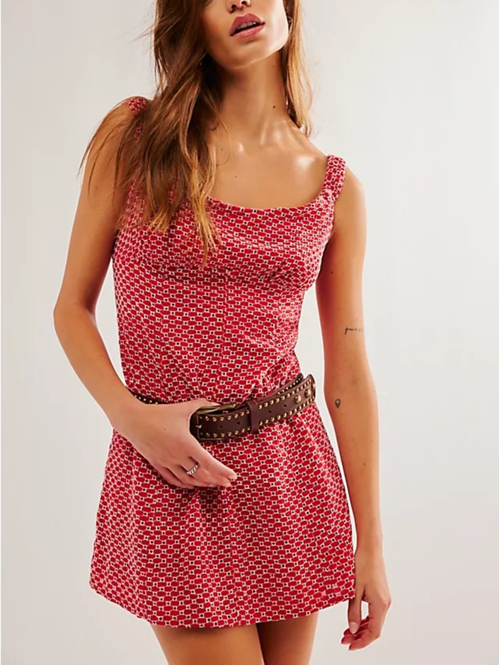 Free People Berry Kiss Mini Dress in Red and White